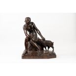 Italian school, XIX century - Wooden sculpture depicting a boy with a goat