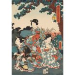 Utagawa Kunisada Toyokuni III (Giappone 1786-Giappone 1865) - Two woodcuts on paper depicting women