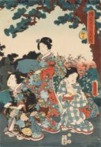 Utagawa Kunisada Toyokuni III (Giappone 1786-Giappone 1865) - Two woodcuts on paper depicting women