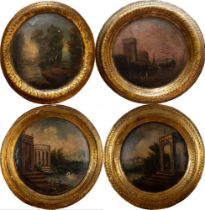 Italian school, XVIII century - Lot consisting of four paintings depicting capricci and landscapes