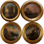 Italian school, XVIII century - Lot consisting of four paintings depicting capricci and landscapes