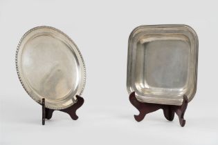 A plate and a silver tray, 20th century