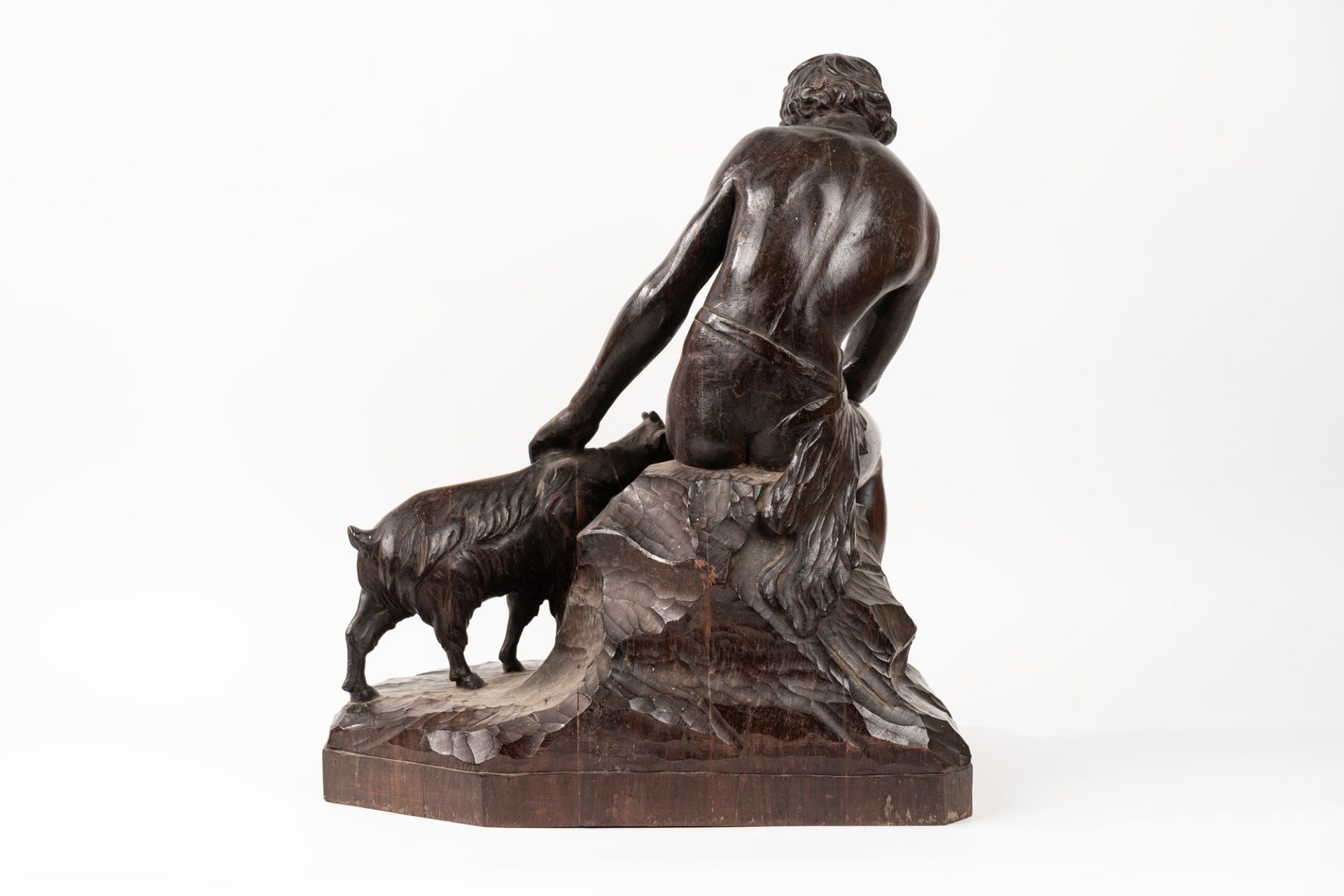 Italian school, XIX century - Wooden sculpture depicting a boy with a goat - Image 2 of 3