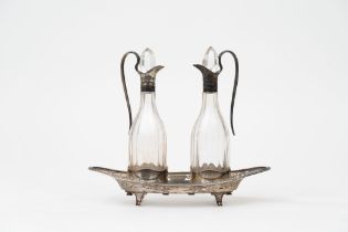 Silver and crystal oil and vinegar holder, London, early 20th century