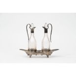 Silver and crystal oil and vinegar holder, London, early 20th century
