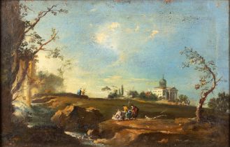 Imitator of Francesco Guardi - Landscape with Palladian villa