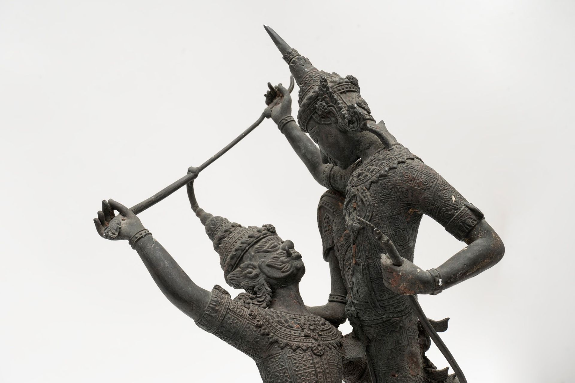 Bronze sculpture group depicting warriors, Burma 20th century - Image 3 of 3