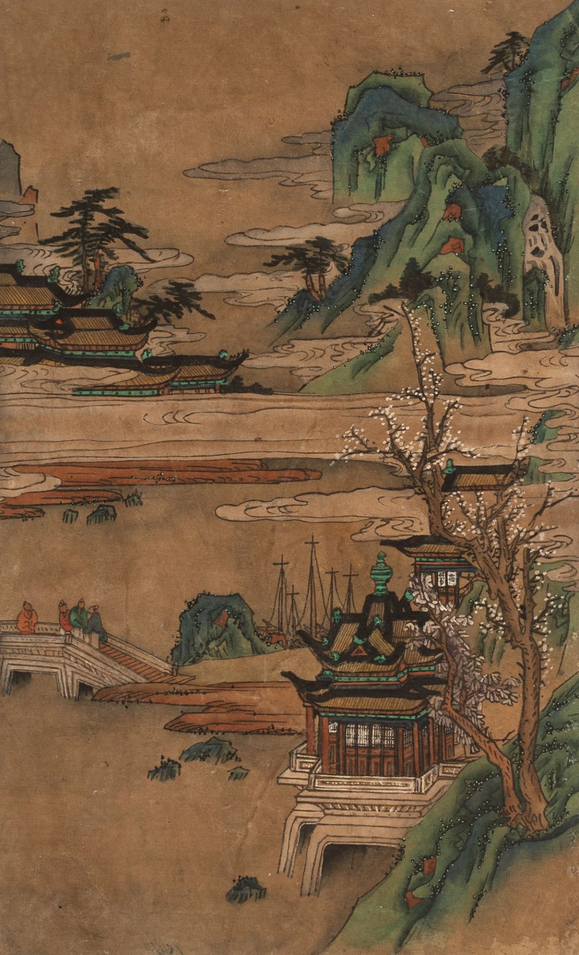 Two prints depicting landscapes with castles, China, 19th century