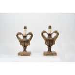 Pair of carved and gilded wooden palm holders in Mecca with swan-shaped handles, 18th century