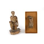 Lot made of two sculptures: Christ in lacquered papier-mâché and kneeling Angel in carved and lacque