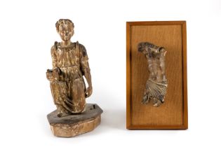 Lot made of two sculptures: Christ in lacquered papier-mâché and kneeling Angel in carved and lacque