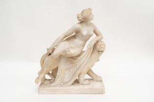 German school, XIX century - Alabaster statue depicting Ariadne on the panther