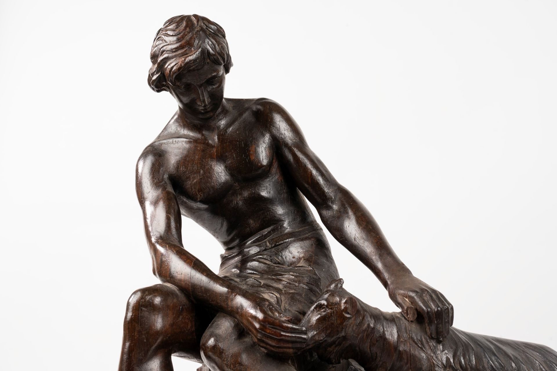 Italian school, XIX century - Wooden sculpture depicting a boy with a goat - Image 3 of 3