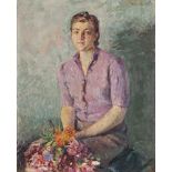 Ada Schalk (Milano 1883-Varese 1957) - Portrait of girl with flowers
