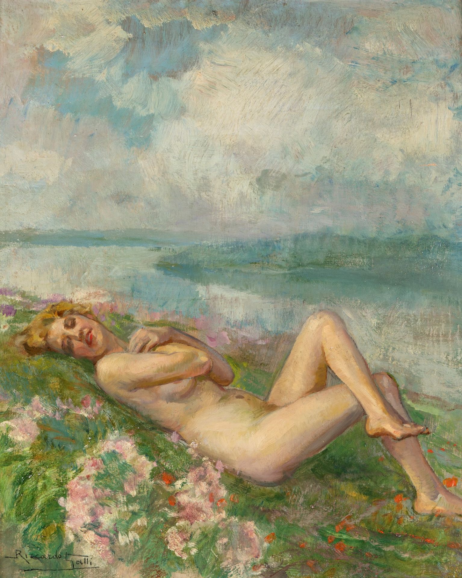 Riccardo Galli (Milano 1869-1944) - Spring dream (Lago di Como, Female nude)