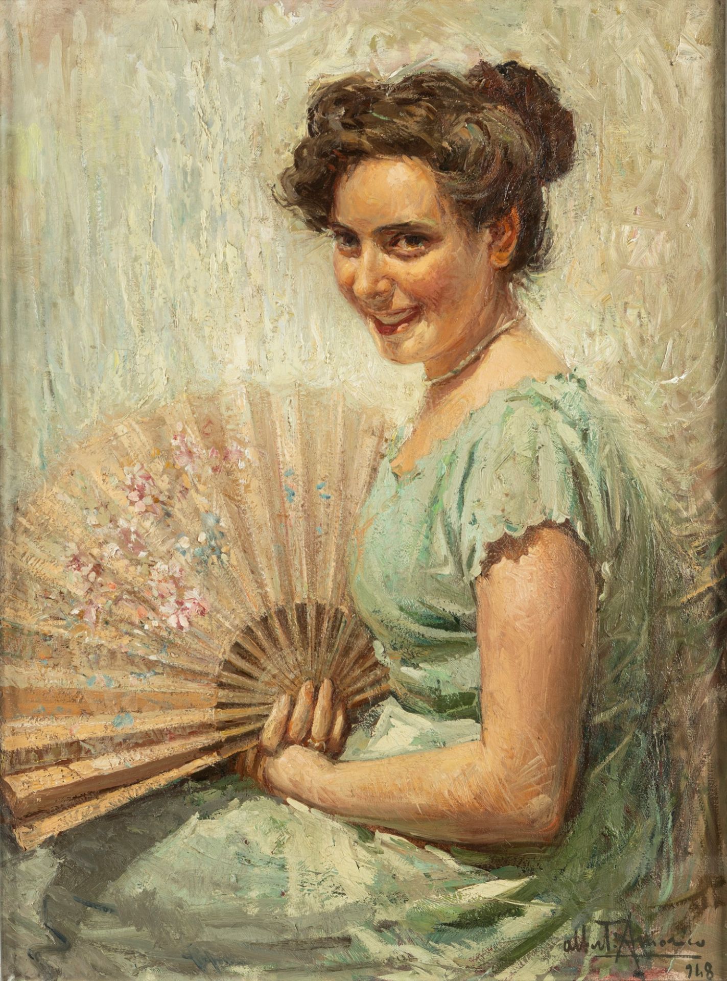 Alberto Amorico (Foggia 1906-Rho 1983) - Girl with fan, 1948