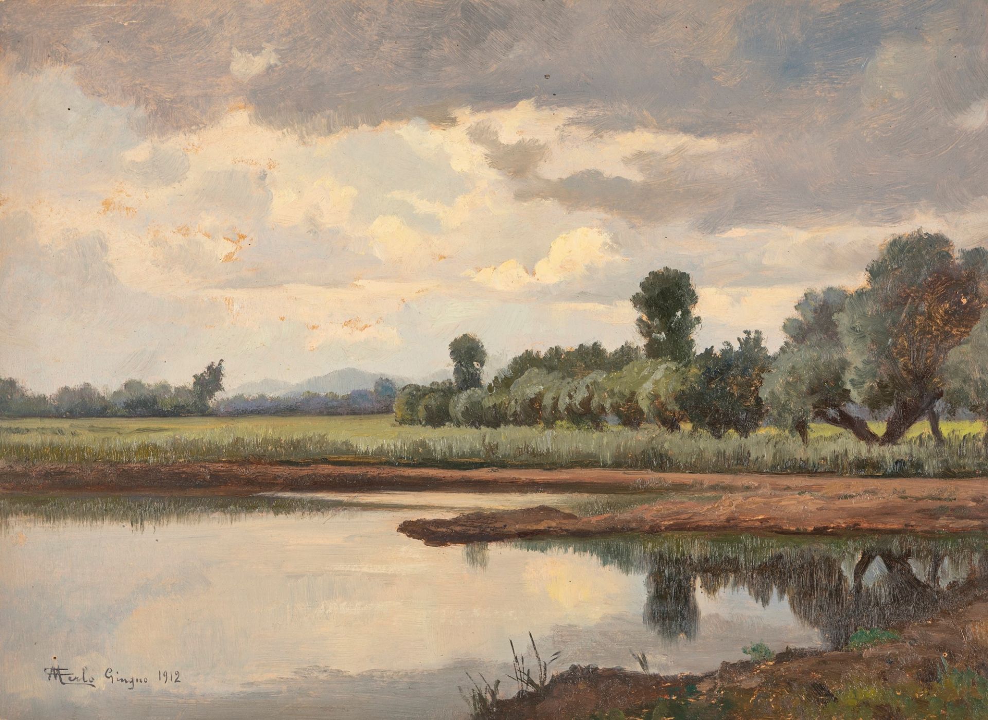 Camillo Merlo (Torino 1856-1931) - Lake landscape, 1912