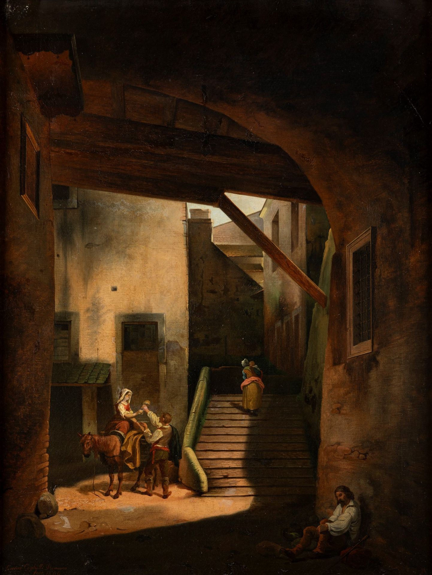 Cesare Coghetti (Bergamo, attivo tra il 1859 e il 1881) - Popular scene, 1864
