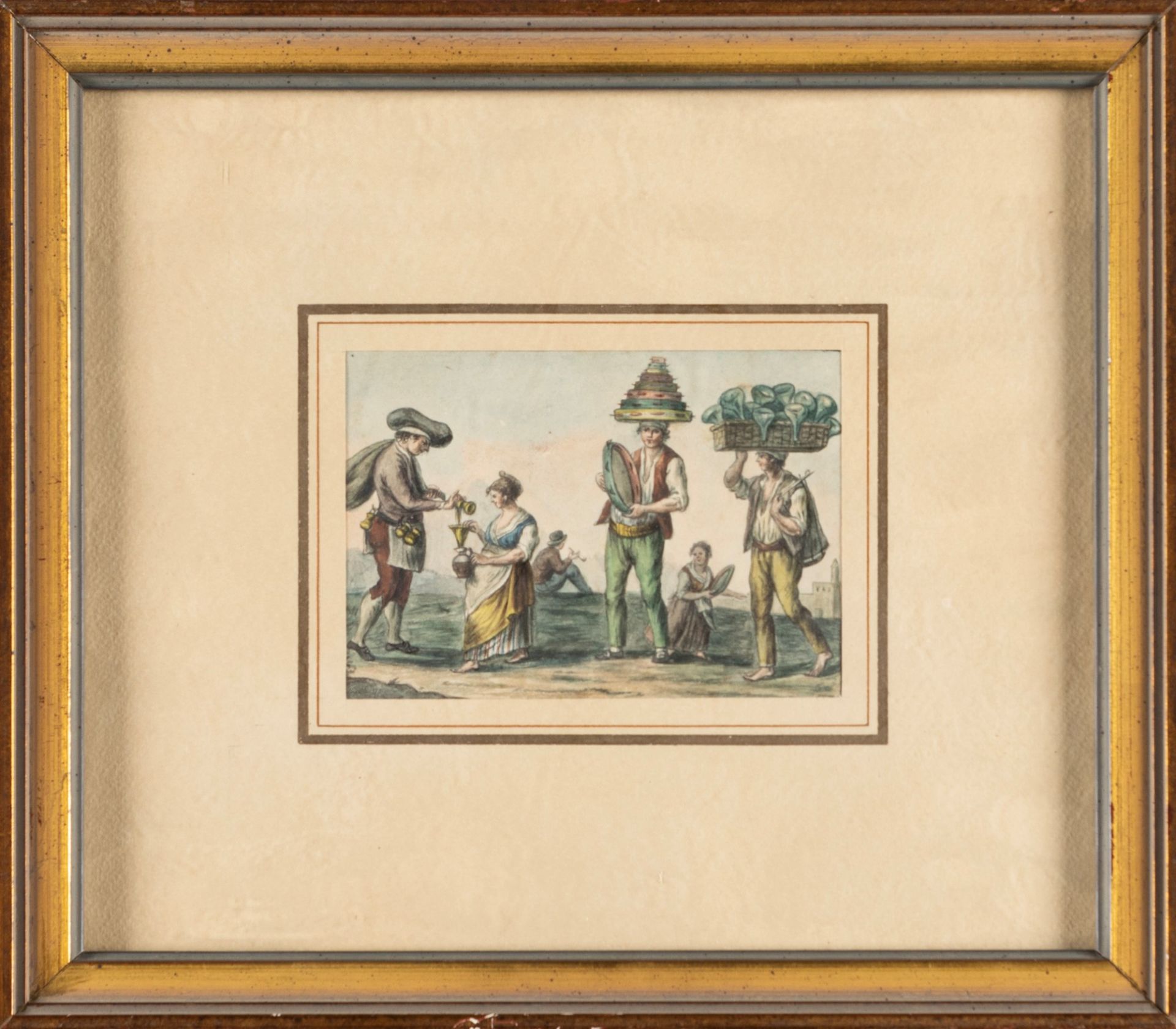 Scuola napoletana, secolo XIX - Oil seller, drummer and jugmaker