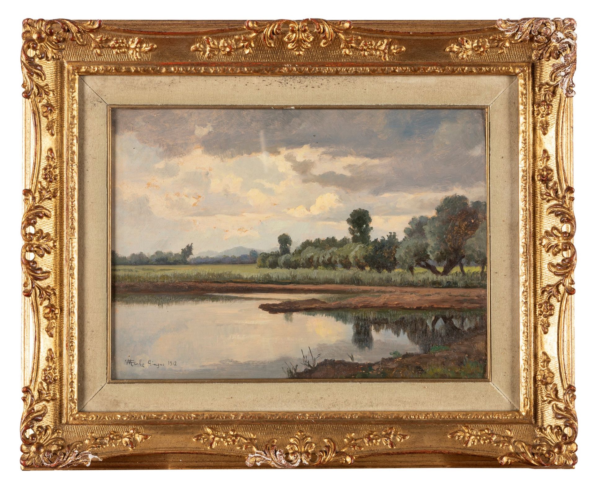 Camillo Merlo (Torino 1856-1931) - Lake landscape, 1912 - Image 2 of 3