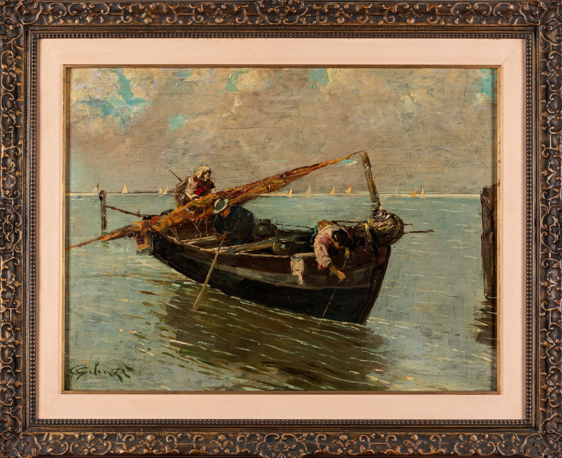 Giuseppe Gelanzè (Napoli 1867-1929) - Fishermen in the gulf - Image 2 of 3