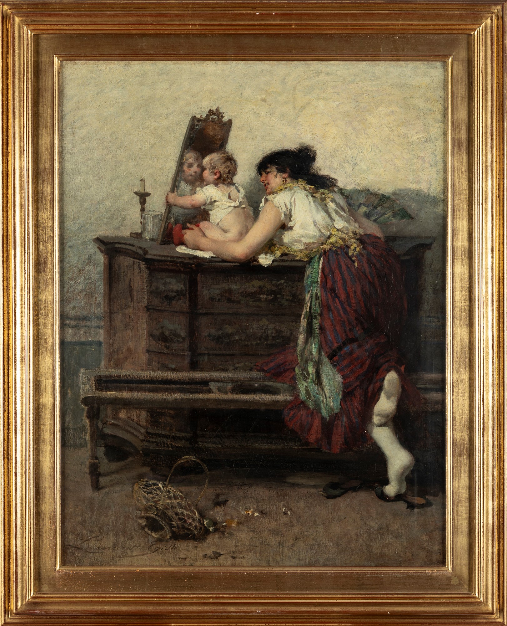 Egisto Lancerotto (Noale 1847-Venezia 1916) - Happy mommy - Image 5 of 6