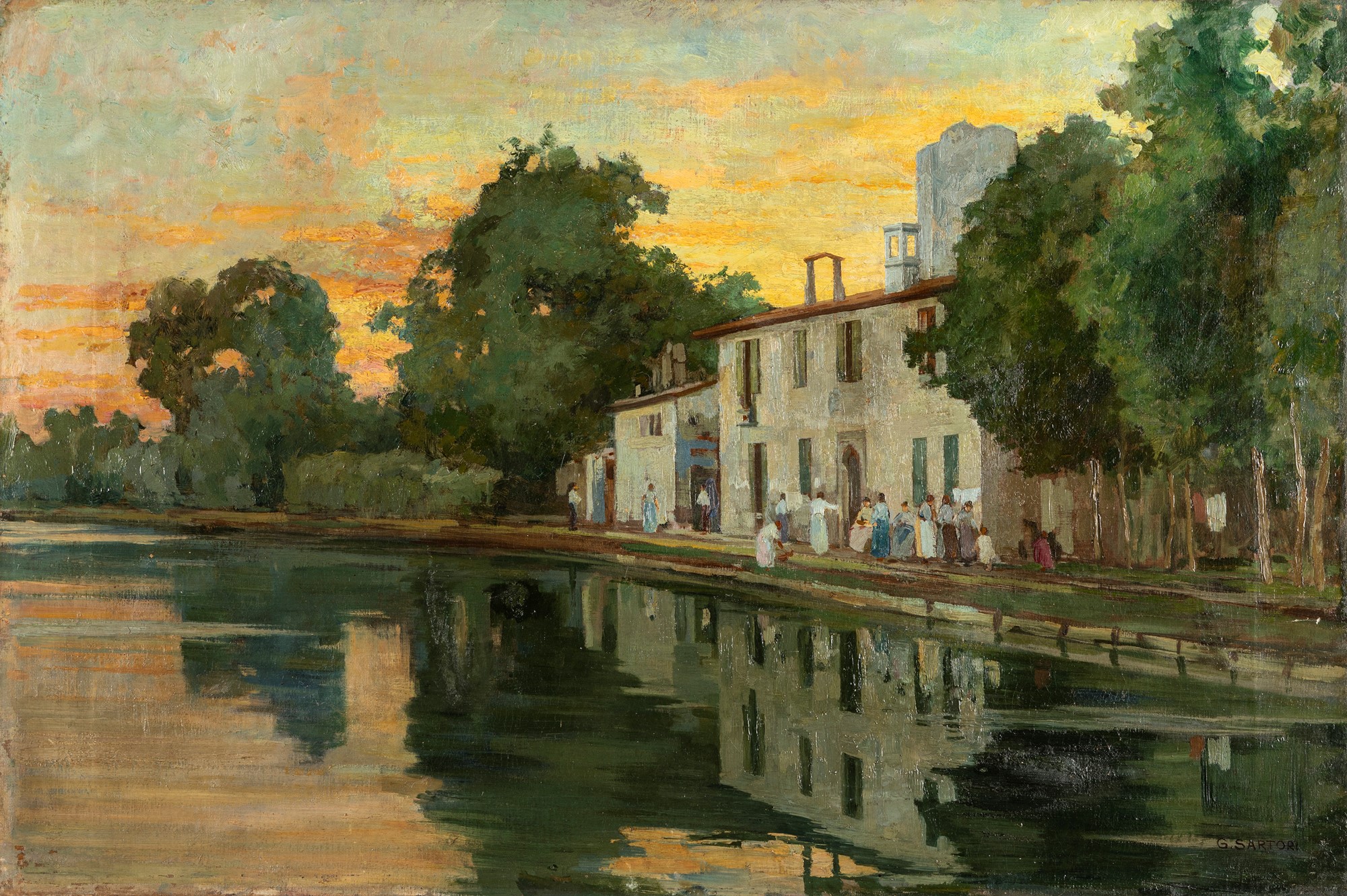 Giuseppe Sartori (Venezia 1863-Padova 1922) - Along the Brenta