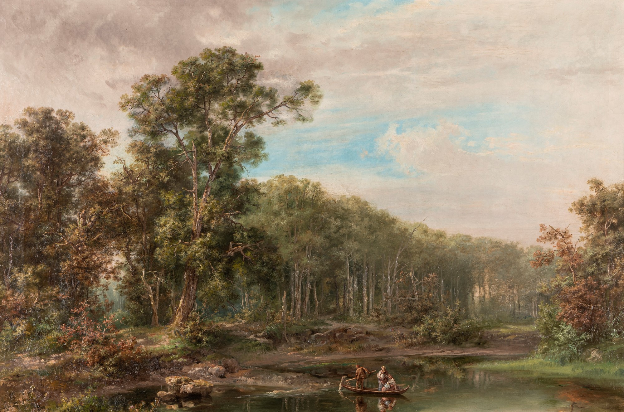 Giacomo Trecourt (Bergamo 1812-Pavia 1882) - Landscape with ferryman, 1865 ca. - Image 2 of 3