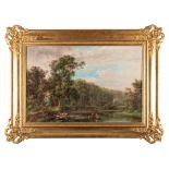 Giacomo Trecourt (Bergamo 1812-Pavia 1882) - Landscape with ferryman, 1865 ca.
