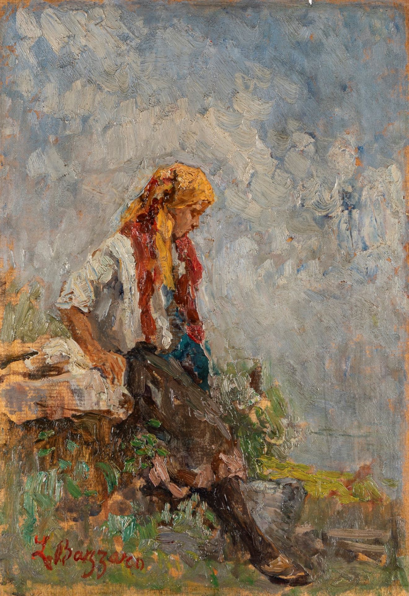 Leonardo Bazzaro (Milano 1853-1937) - The shepherdess