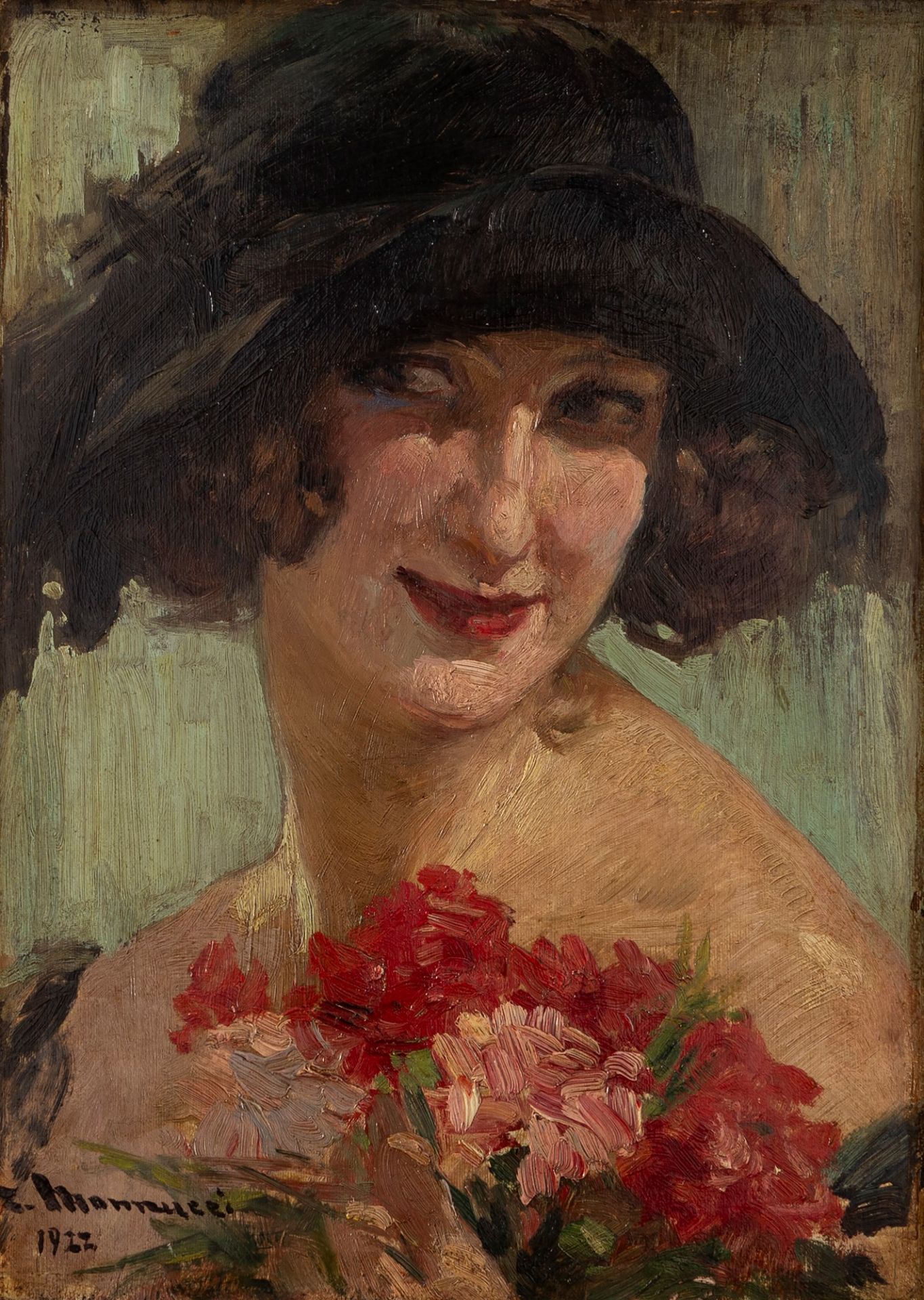 Cipriano Mannucci (Nizza 1882-Firenze 1970) - Woman with flowers, 1922
