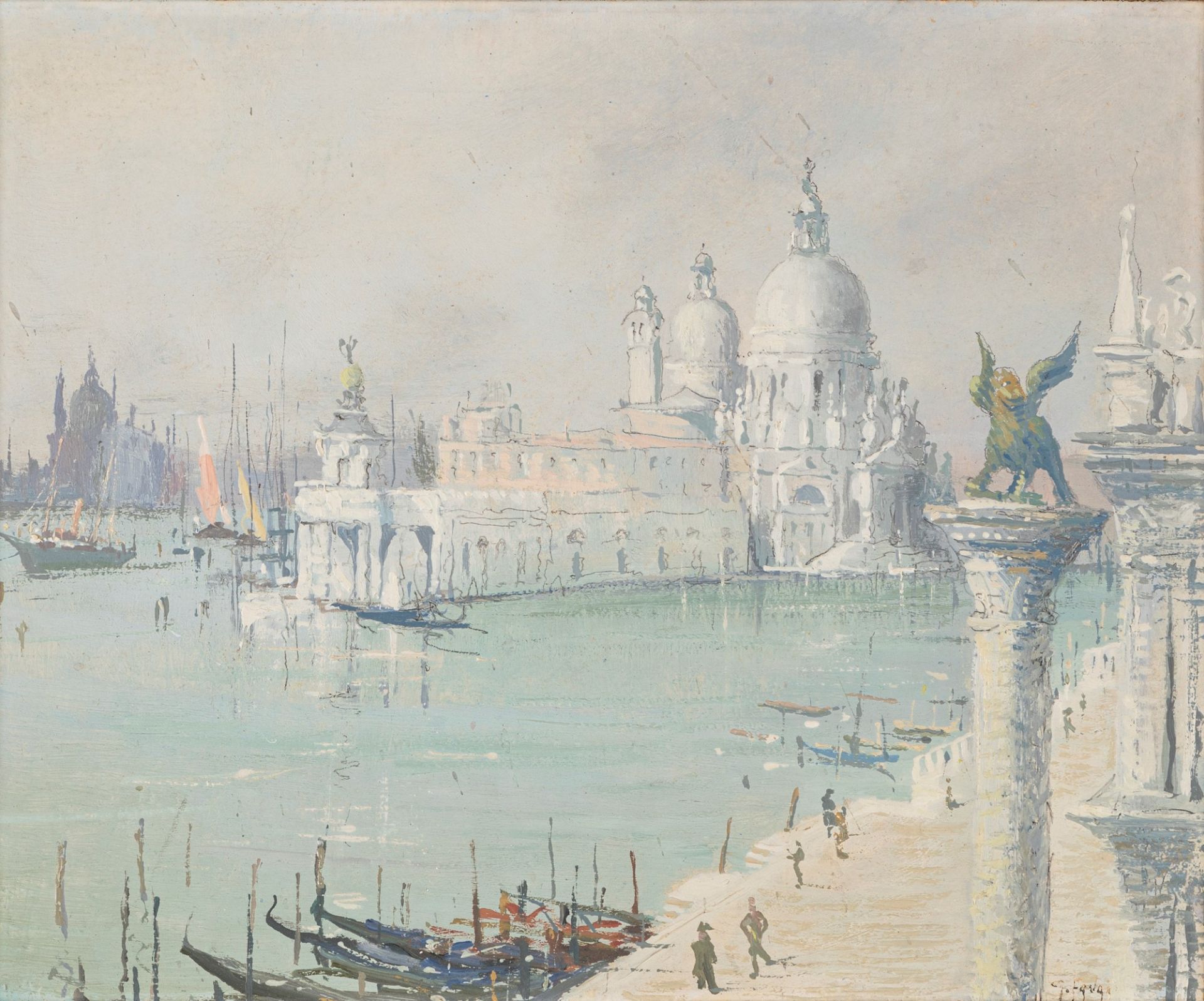 Gennaro Favai (Venezia 1879-1958) - Venice, Gray morning from Palazzo Ducale, 1941