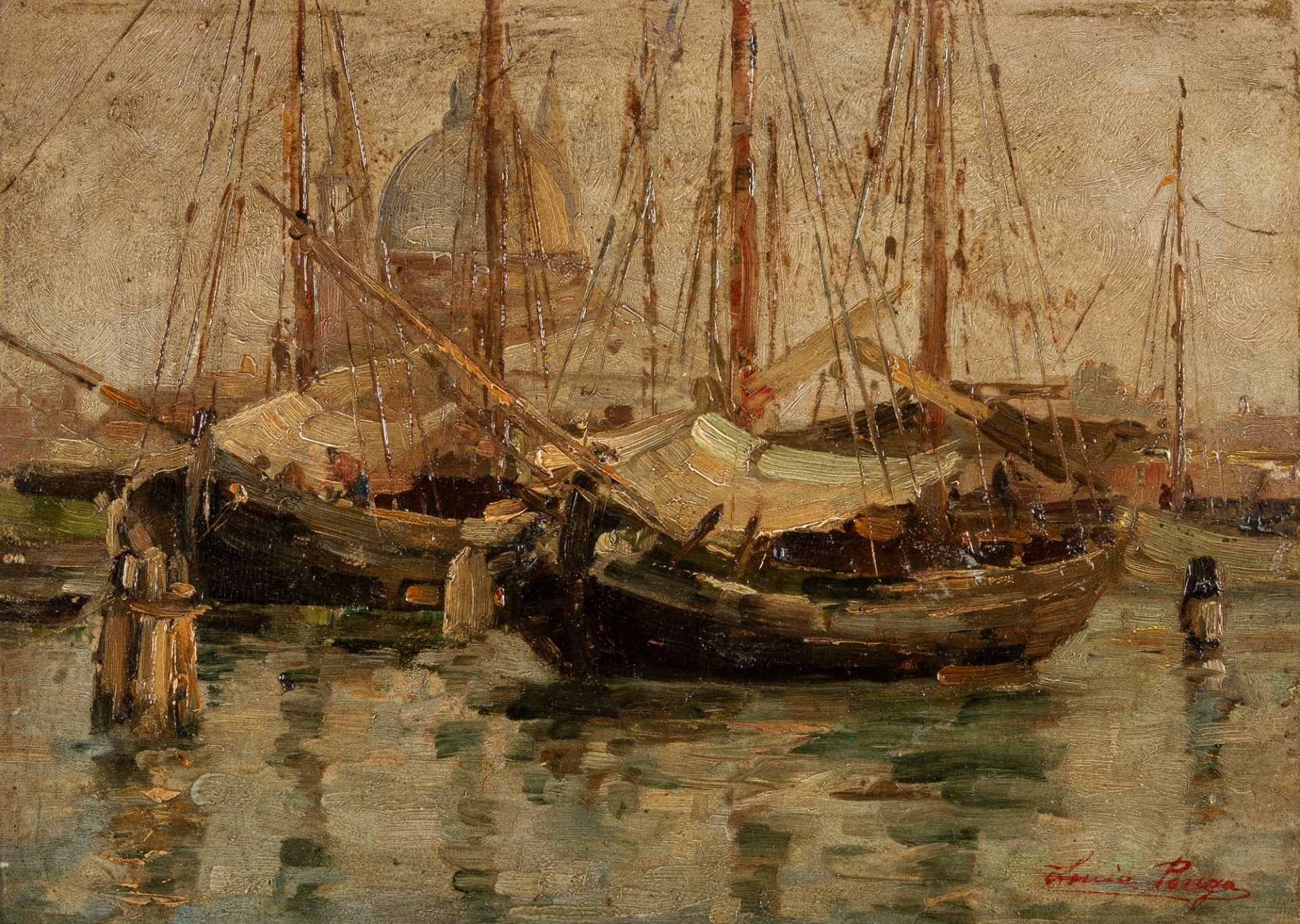 Lucia Ponga degli Ancillo (Venezia 1887-Vittorio Veneto 1966) - Venice, boats at Basilica del Reden