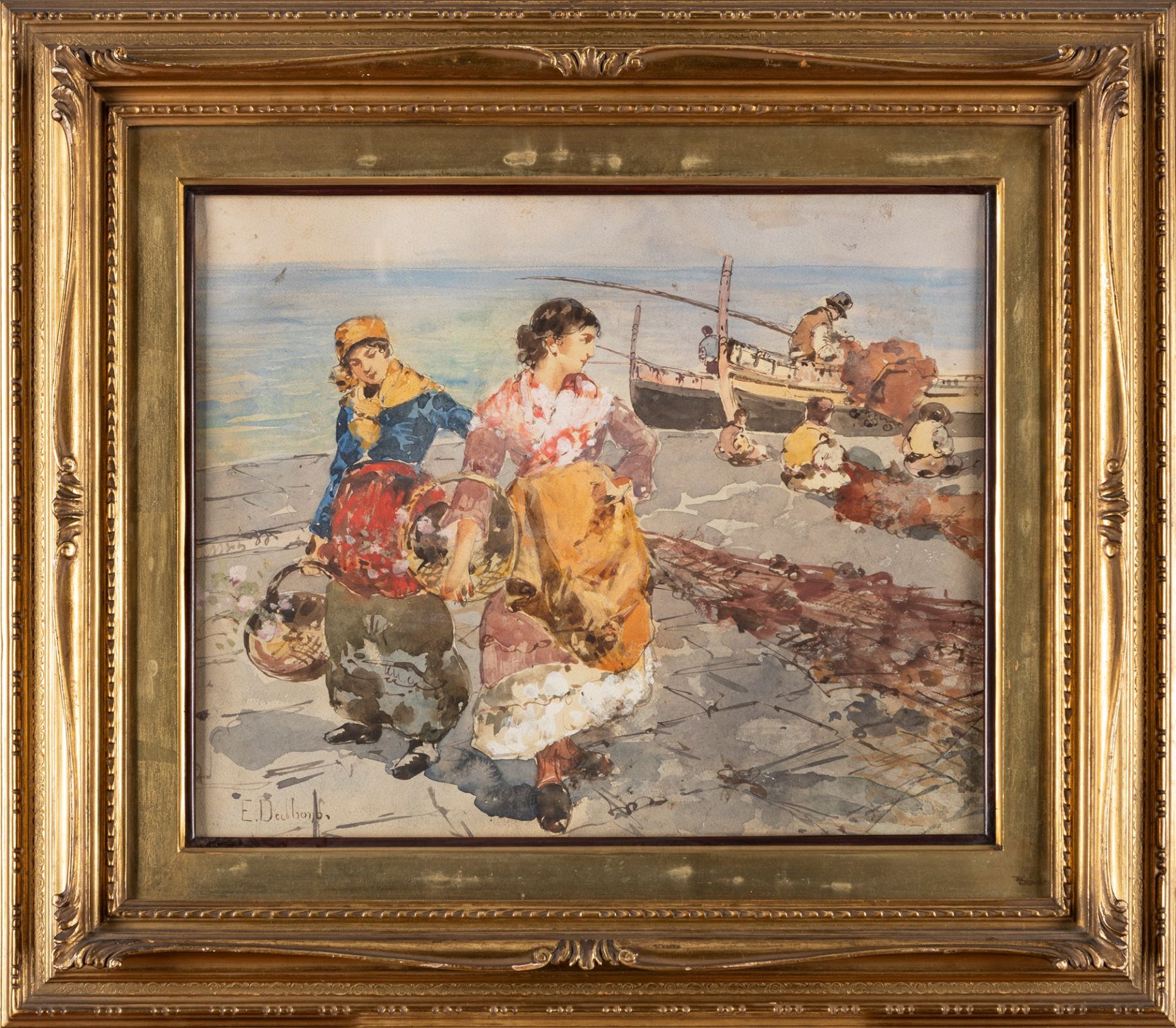 Edoardo Dalbono (Napoli 1841-1915) - Women on the shore - Image 2 of 3