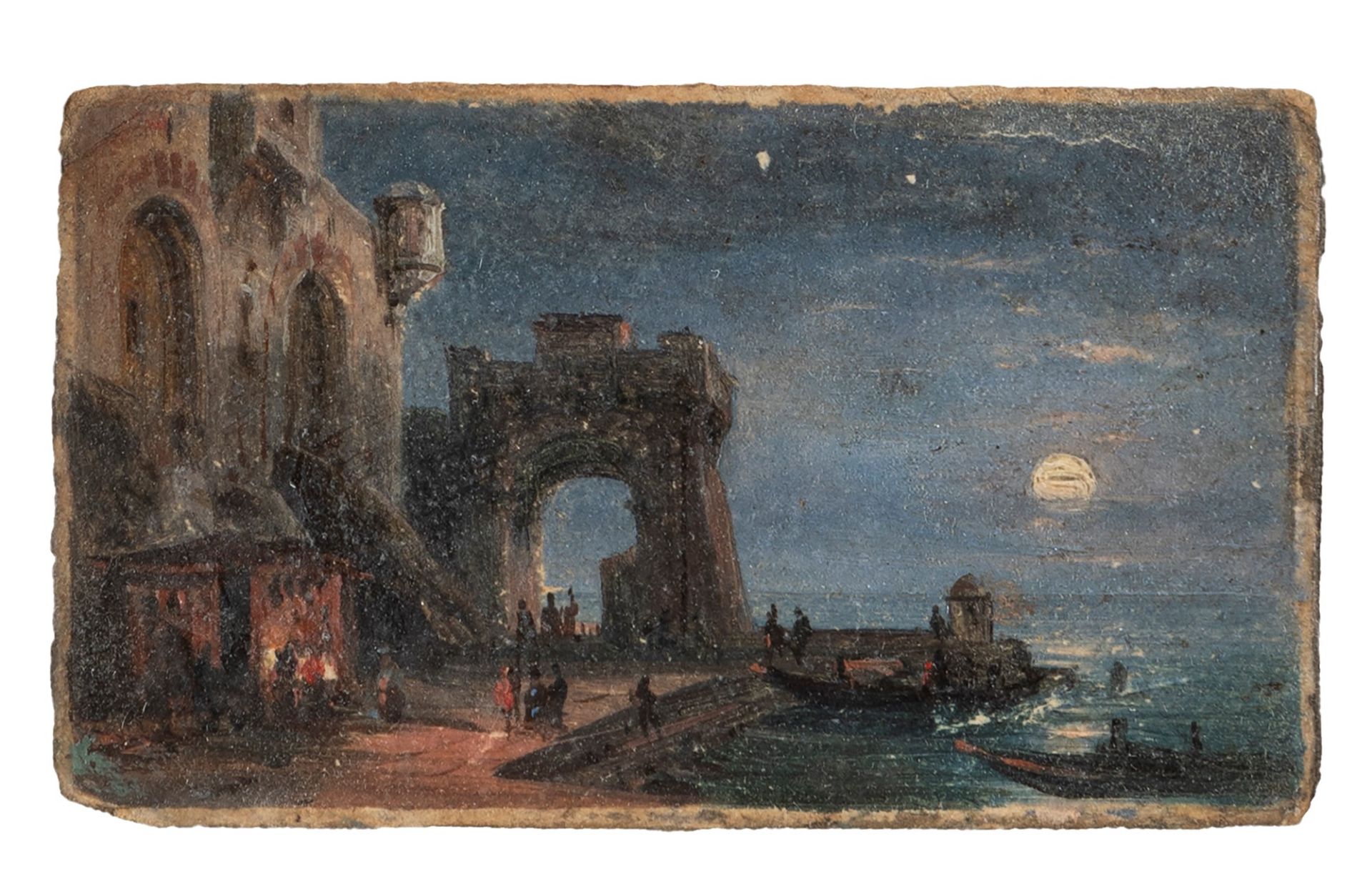 Giovanni Renica (Montirone 1808-Brescia 1884) - Night at the port
