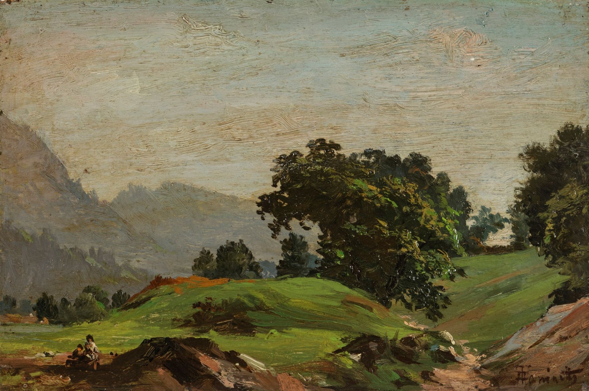 Achille Tominetti (Milano 1848-Miazzina 1917) - Landscape with figures