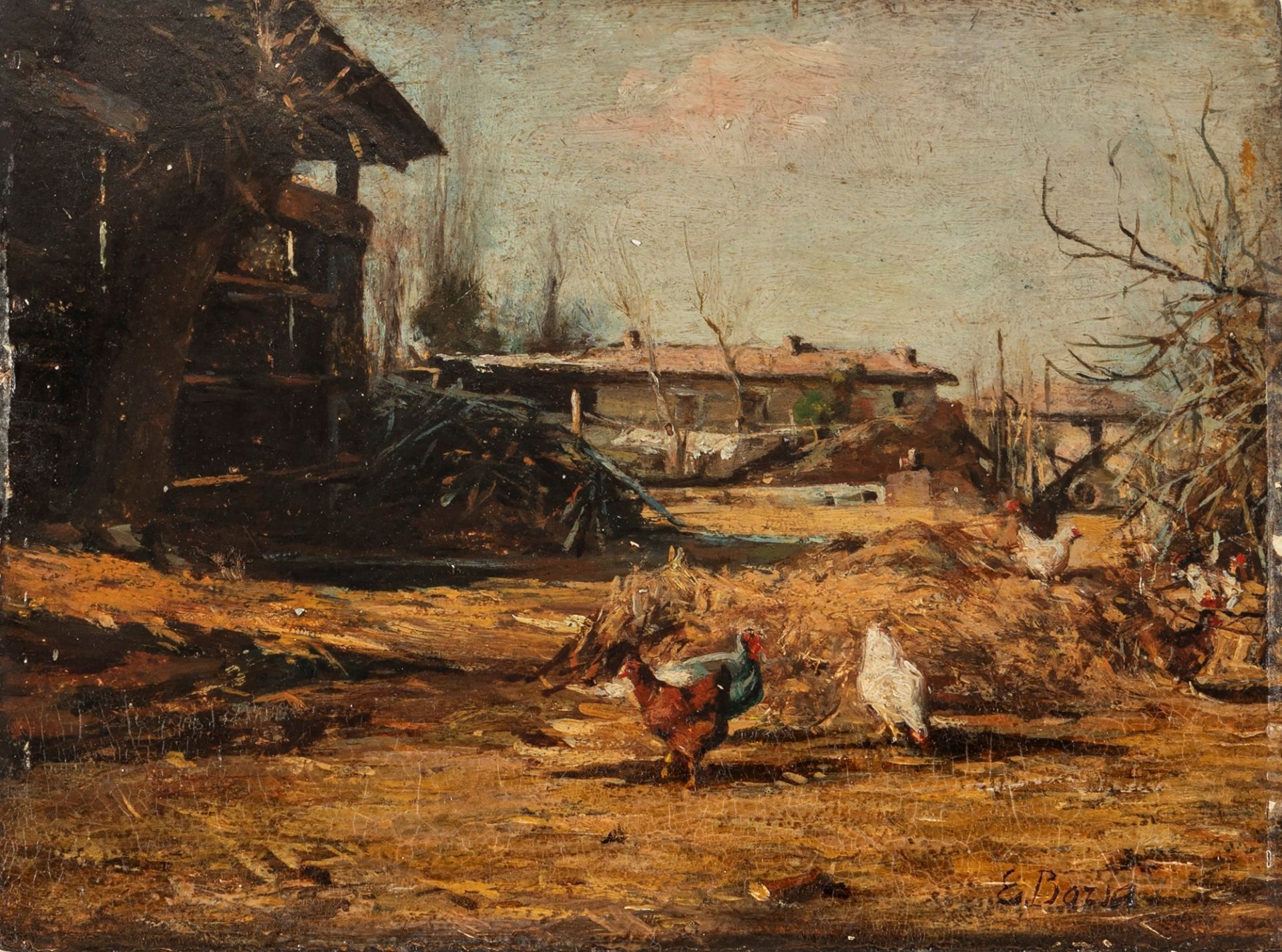 Emilio Borsa (Monza 1857-1931) - Lombard countryside (Farmhouse courtyard)