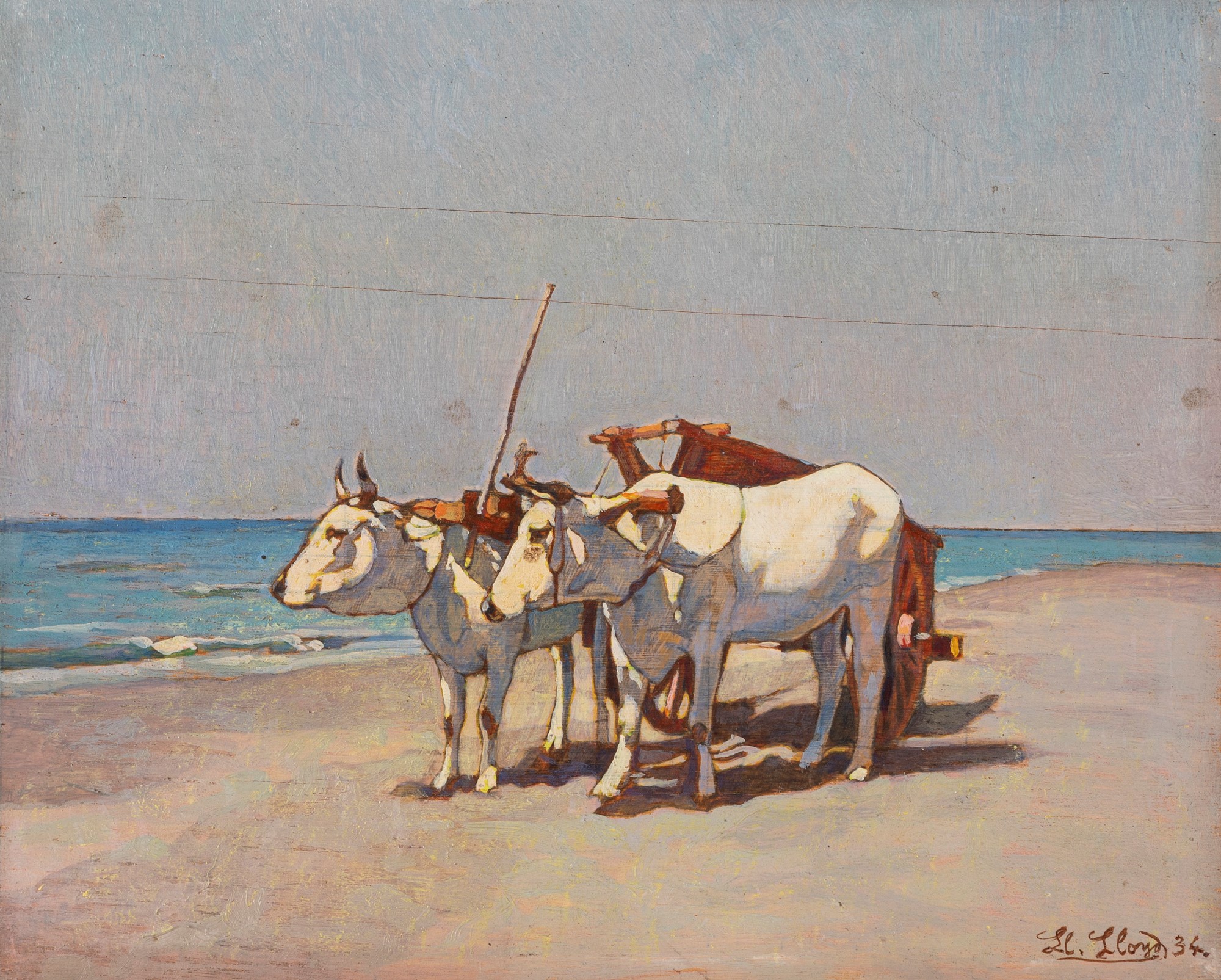 Llewelyn Lloyd (Livorno 1879-Firenze 1949) - Oxen on the beach, 1934