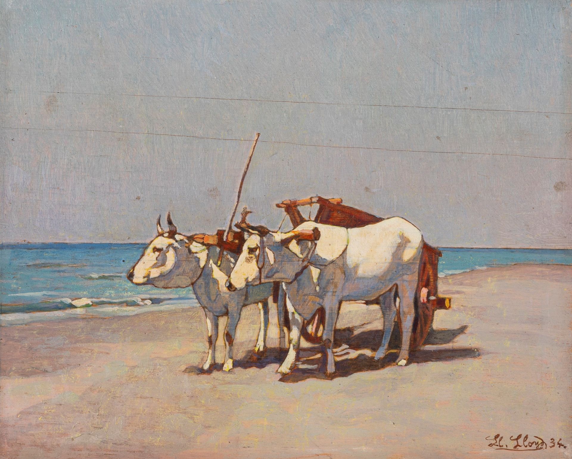 Llewelyn Lloyd (Livorno 1879-Firenze 1949) - Oxen on the beach, 1934