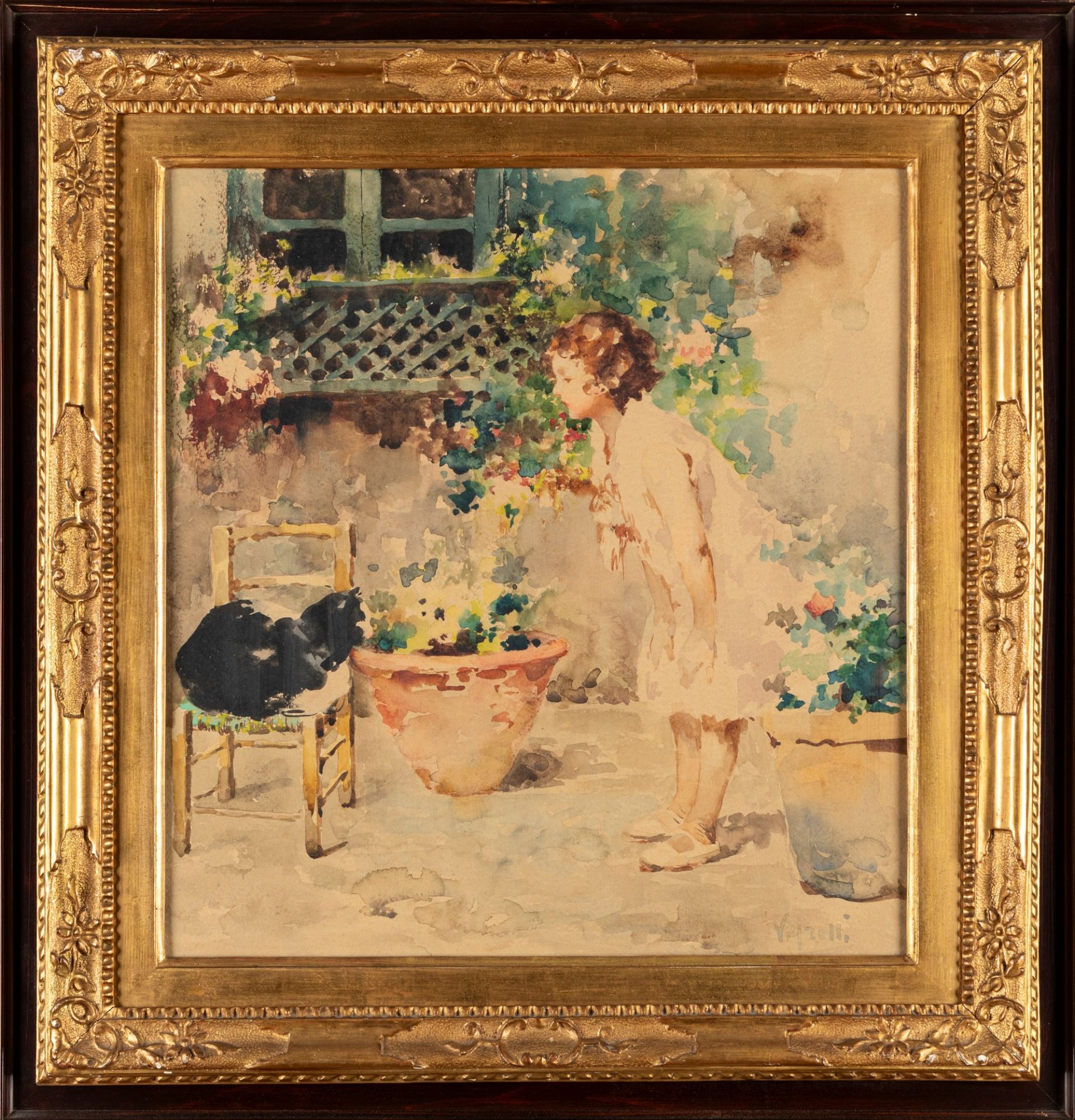 Vincenzo Irolli (Napoli 1860-1949) - Little girl in the garden - Bild 4 aus 5