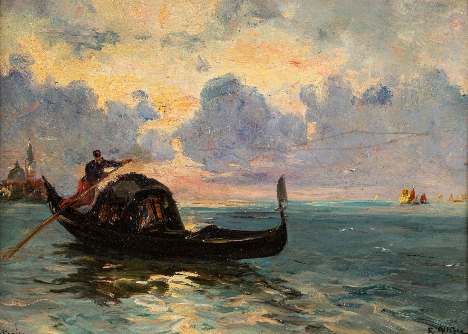 Raymond Allegre (Marsiglia 1857-1933) - Gondola in Venice, 1905