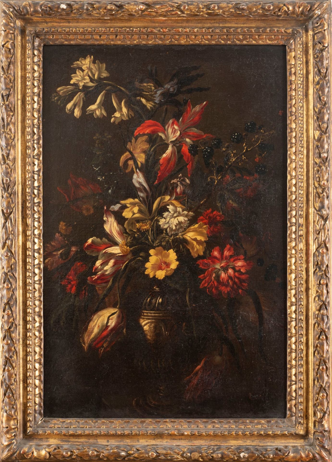 Circle by Francesco Caldei (Mantua, c. 1584 – Venice, 1674) - Flowerpot with tulips and carnations - Image 2 of 3