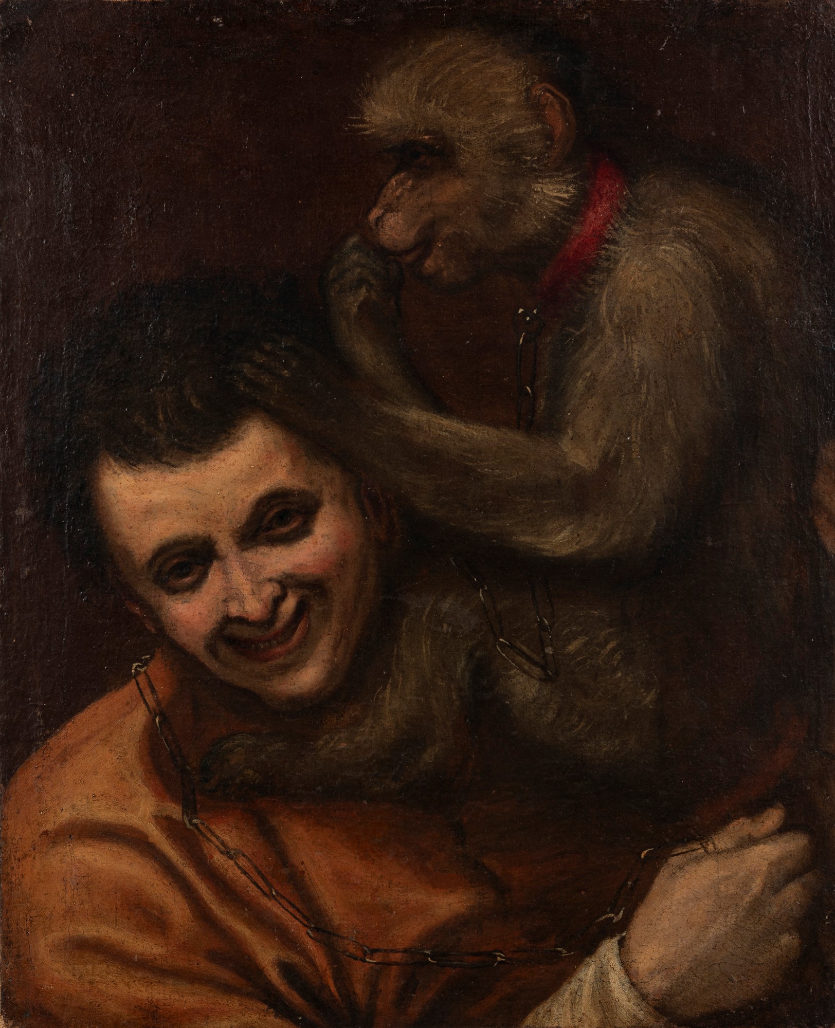 Italian School of the Eighteenth Century, by Annibale Carracci - Portrait of man with monkey