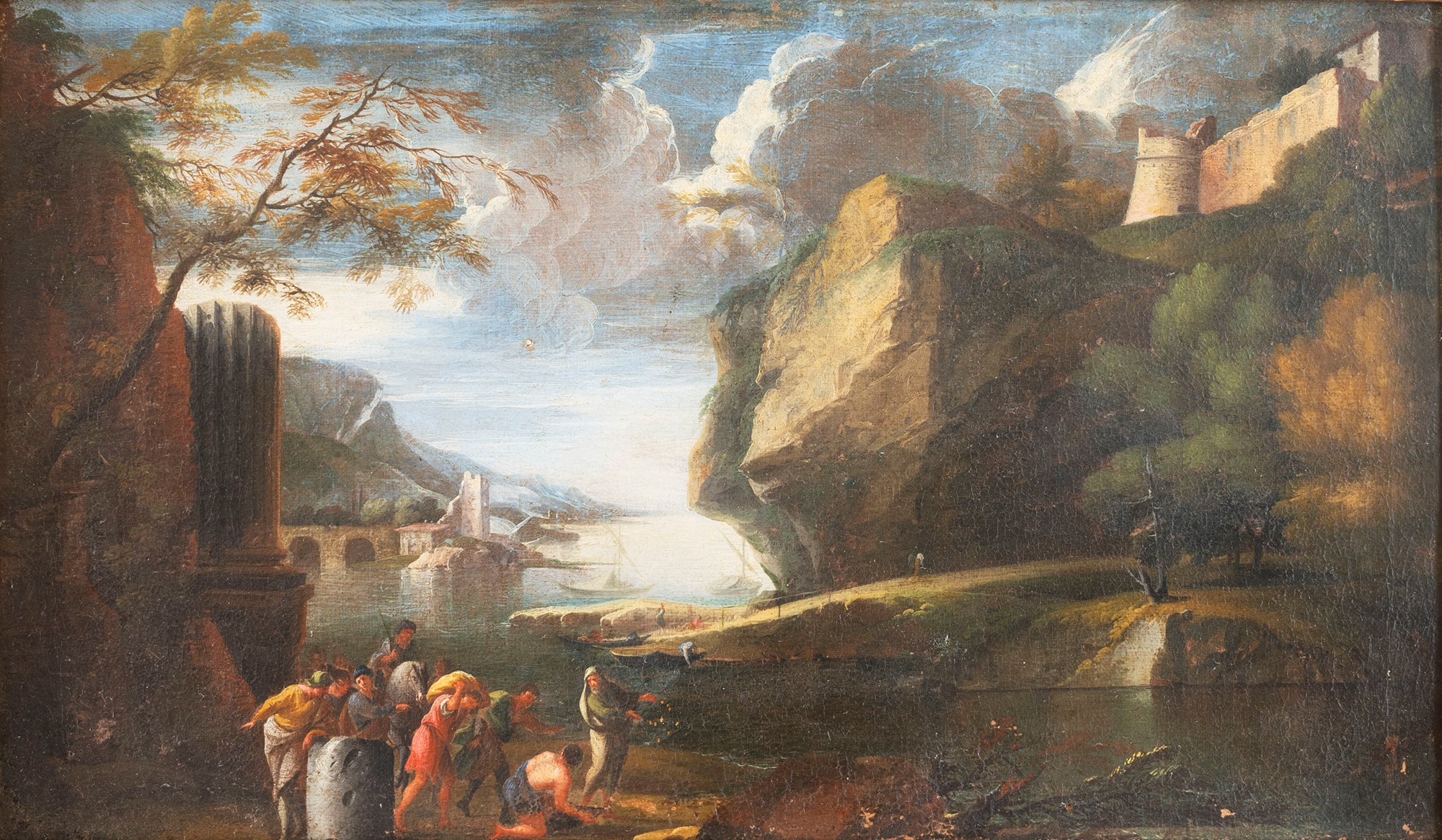 Neapolitan school, XVII century - Two river landscapes with rocky mountains - Image 5 of 7