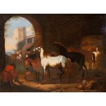 Flemish painter active in Italy, seventeenth century - Horses at rest with grooms