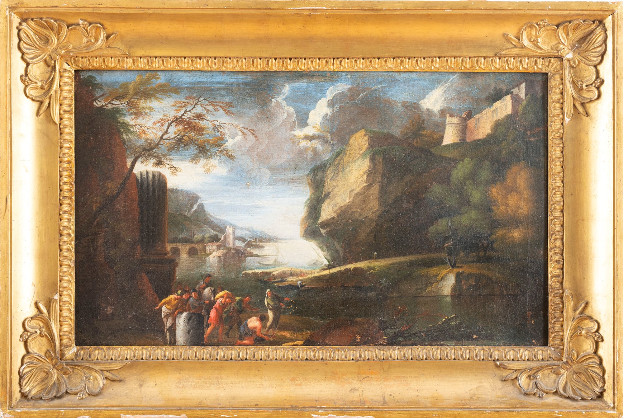 Neapolitan school, XVII century - Two river landscapes with rocky mountains - Image 6 of 7