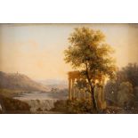 Italian School, XIX Century - Arcadian landscape with waterfall and classical temple