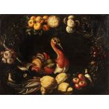 Neapolitan school, XVII century - Garland of fruit and vegetables with birds