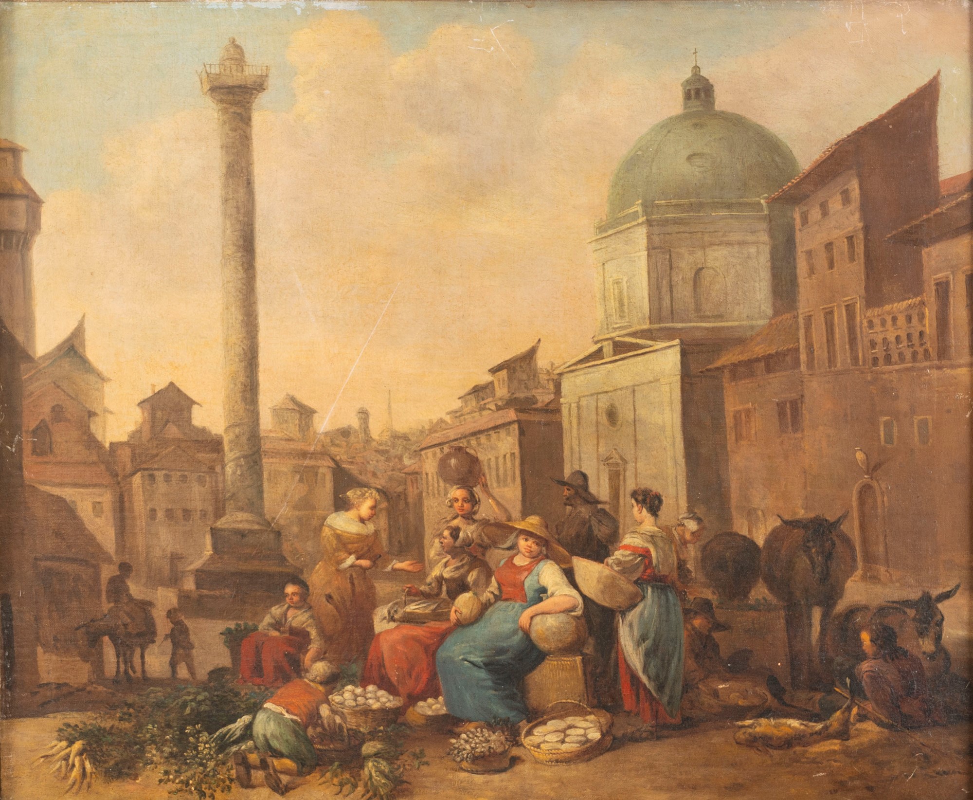Circle of Hendrick Mommers (1623 - 1693) - Two market scenes with views of Rome in the background - Image 2 of 7