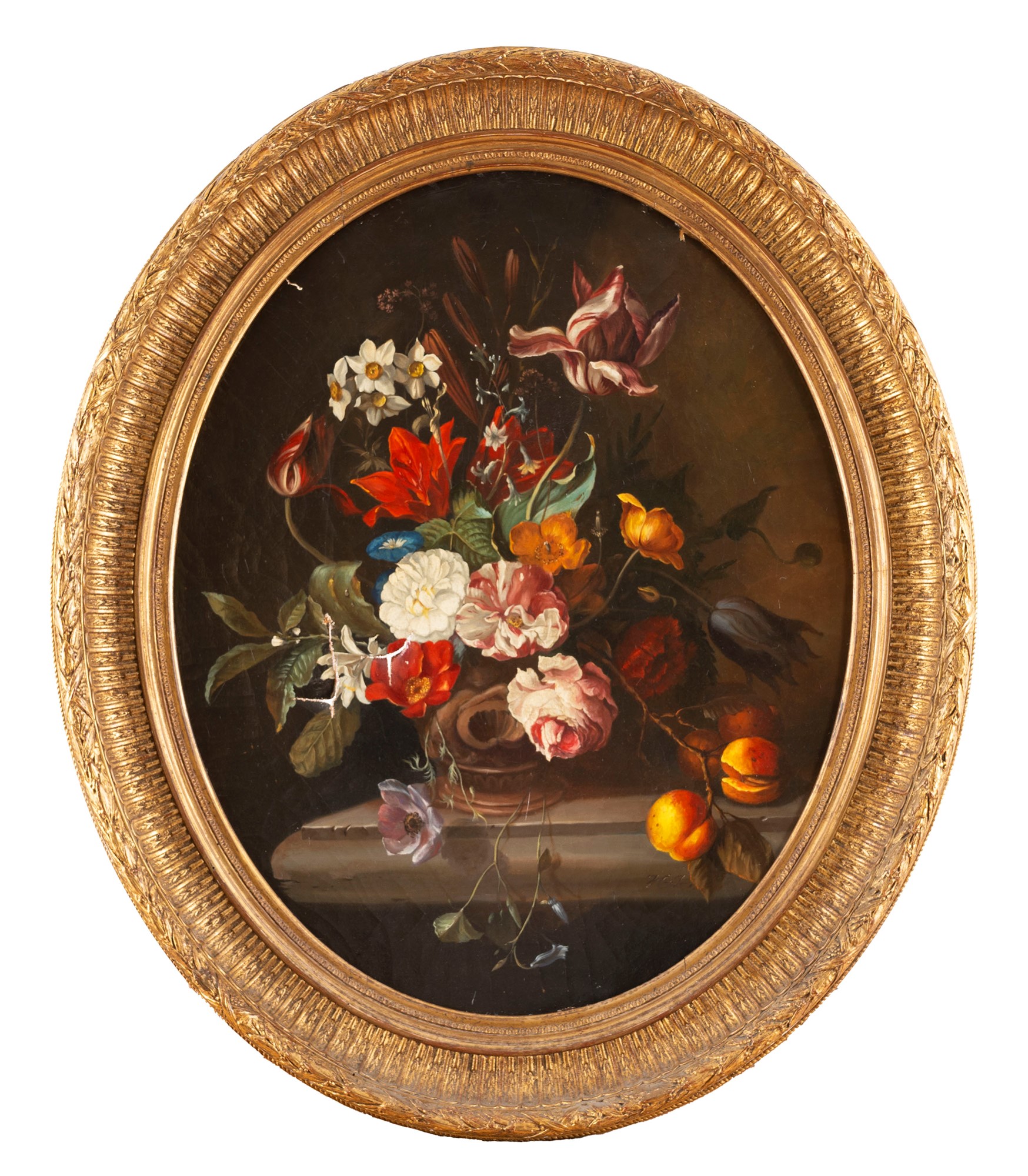 European School, XIX Century - Roses, tulips, daffodils and other flowers in a vase